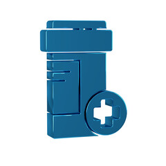 Blue Medicine bottle icon isolated on transparent background. Bottle pill sign. Pharmacy design.