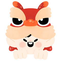 Fototapeta premium Year of Dragon boy wear head baby lion dance cute watercolor for Chinese New Year,Happy New Year,Lunar New Year Festival