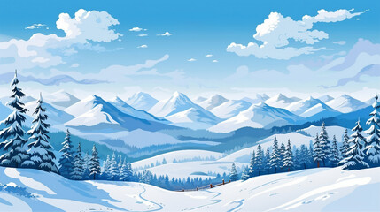 Snowy Peaks Vector Landscape - Cold Wilderness Nature Illustration