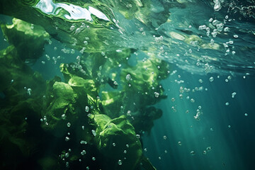 Fluid, organic shapes in cool blues and greens create a calming underwater abstraction, invoking a sense of tranquility.