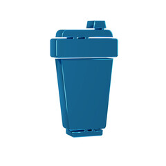 Blue Fitness shaker icon isolated on transparent background. Sports shaker bottle with lid for water and protein cocktails.