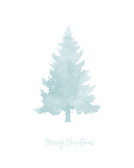 Fototapeta premium Merry Christmas. Hand Drawn Xmas Vector Card with Pastel Pink Christmas Tree. Watercolor Painting-Like Light Blue SpruceTree with White Spots Isolated on a White Background. RGB. Winter Holidays Card.