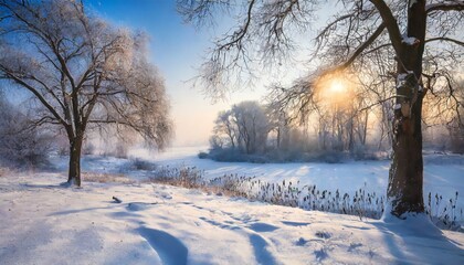 An enchanting winter landscape photo, representing the beauty of nature during the New Year period.
