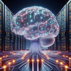 Brain Technology Connected to Server Center Computer Information Implant Technology