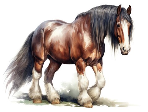 Shire Horse Watercolor Illustration - Majestic Draft Horse Artwork