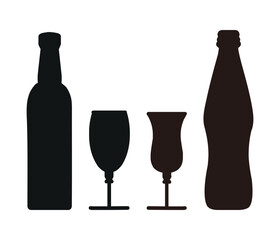 Wine bottle alcohol with wine glass symbol vector illustration.