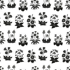 Monochrome seamless pattern with canary islands flowers on white background. Vintage floral wallpaper
