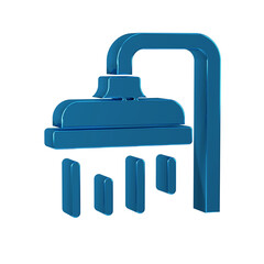 Blue Shower head with water drops flowing icon isolated on transparent background.