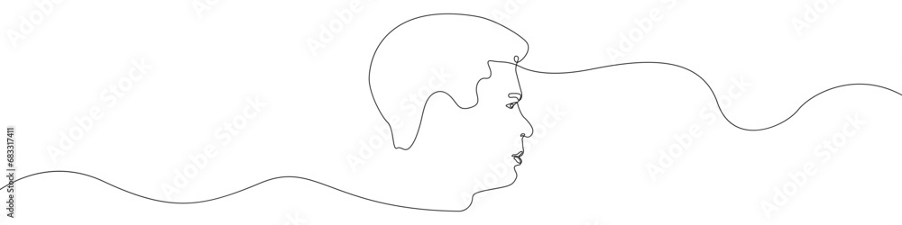 Poster face icon line continuous drawing vector. one line man's face in profile icon vector background. a m