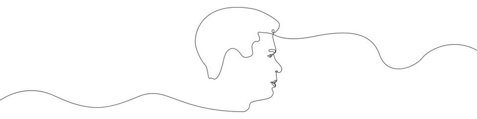 Face icon line continuous drawing vector. One line man's face in profile icon vector background. A man with a beard icon. Continuous outline of Human face shape.