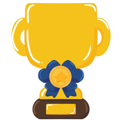 Trophy with a blue ribbon