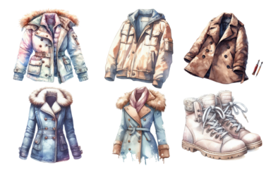 Watercolor fashion coat on white background