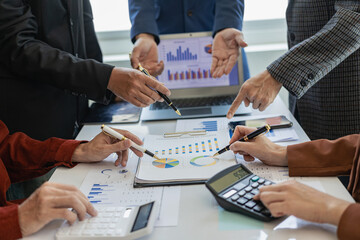 Financial meeting, teamwork for company growth concept investment data analysis or office budget planning