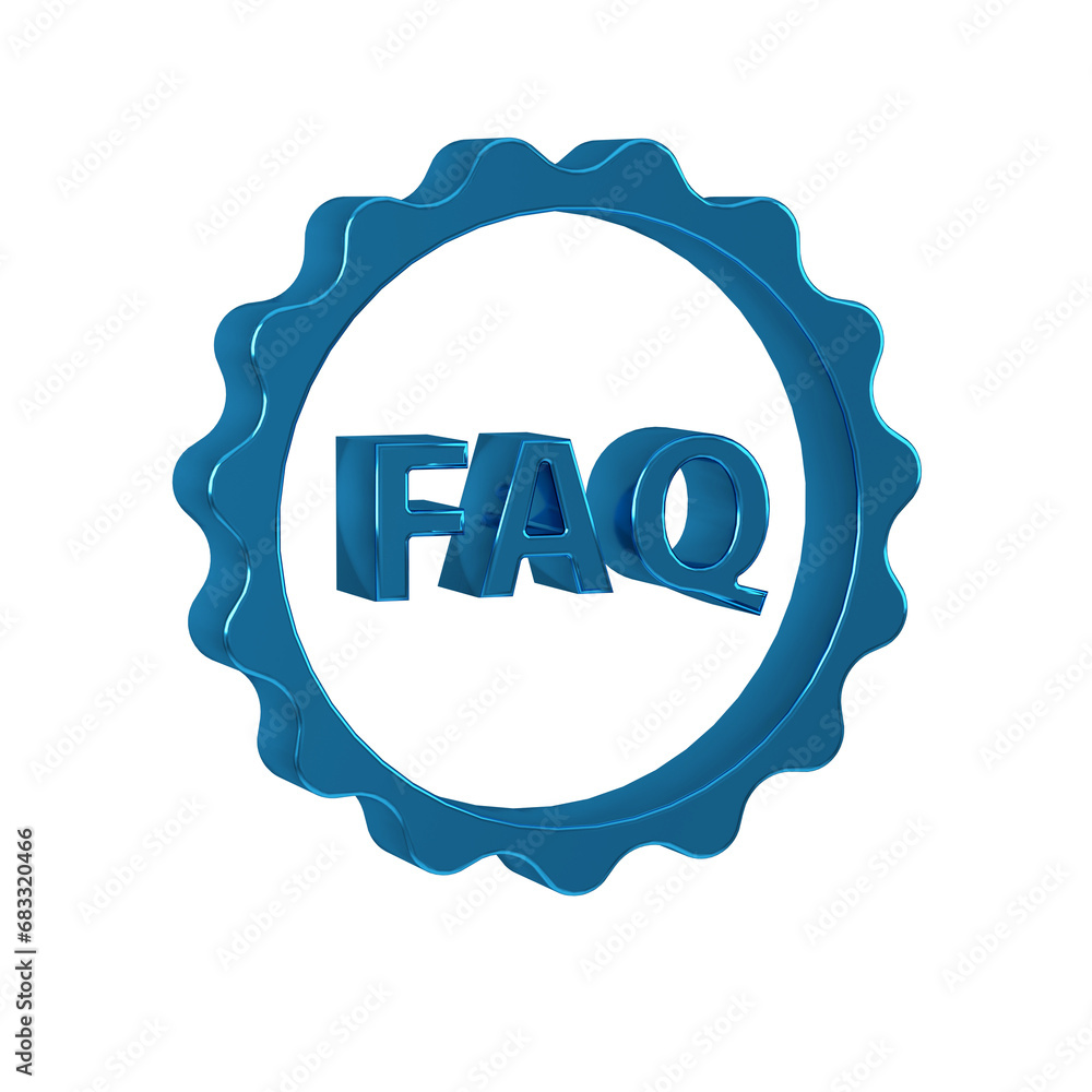 Poster blue label with text faq information icon isolated on transparent background. circle button with tex