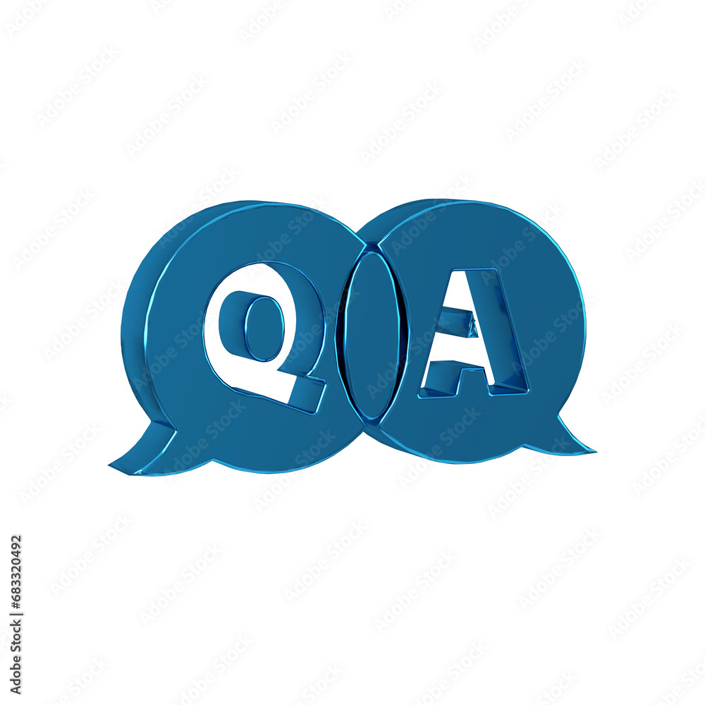 Poster blue speech bubbles with question and answer icon isolated on transparent background. q and a symbol