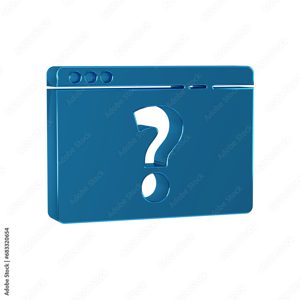 Poster blue browser with question mark icon isolated on transparent background. internet communication prot