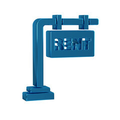 Obraz premium Blue Hanging sign with text Rent icon isolated on transparent background. Signboard with text For Rent.