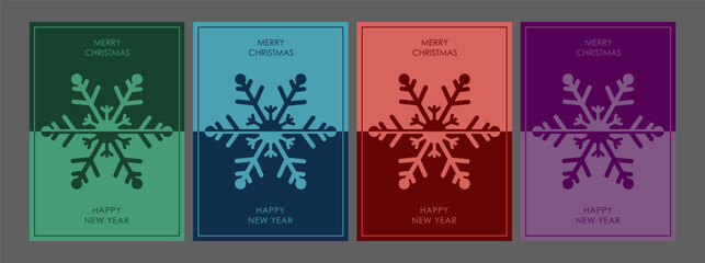 Christmas background. A set of colored Christmas cards with snowflakes. Creative template in a minimalistic style for greetings, invitations, flyers and creative ideas