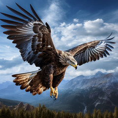 Eagle flying in the forest.