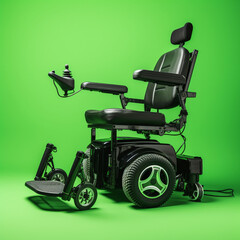 Electric wheelchair on a green background.