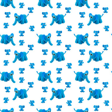 Plasticine blue Elephant seamless Textile wrapping paper background .