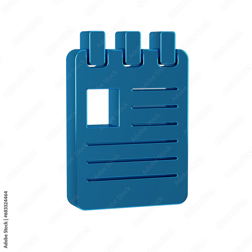 Poster blue notebook icon isolated on transparent background. spiral notepad icon. school notebook. writing