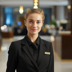 Female receptionist at the hotel.