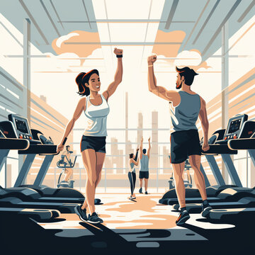 Gym friends high-fiving.