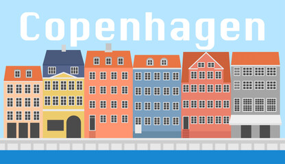 Nyhavn Copenhagen Denmark colorful flat style ,vector illustration.