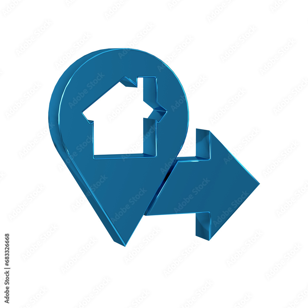 Poster blue map pointer with house icon isolated on transparent background. home location marker symbol.