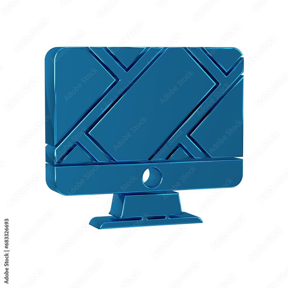 Aufkleber blue computer monitor and folded map with location marker icon isolated on transparent background.