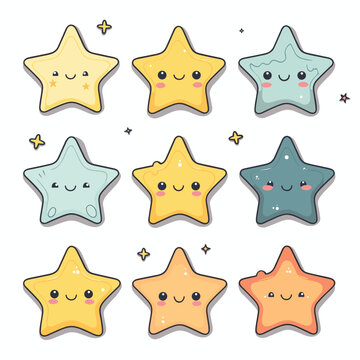 Star cartoon vector clipart stickers. Kawaii Star emoji cartoon. Set of stars