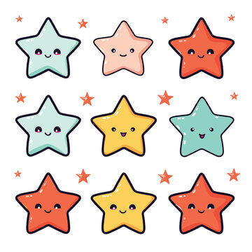 Star cartoon vector clipart stickers. Kawaii Star emoji cartoon. Set of stars