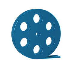 Blue Film reel icon isolated on transparent background.