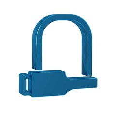 Blue Bicycle lock U shaped industrial icon isolated on transparent background.