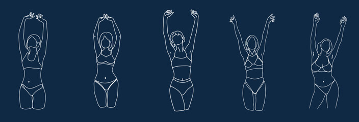 Bundle mit Lineart-Illustrationen von Frauen, die die Hände hochheben