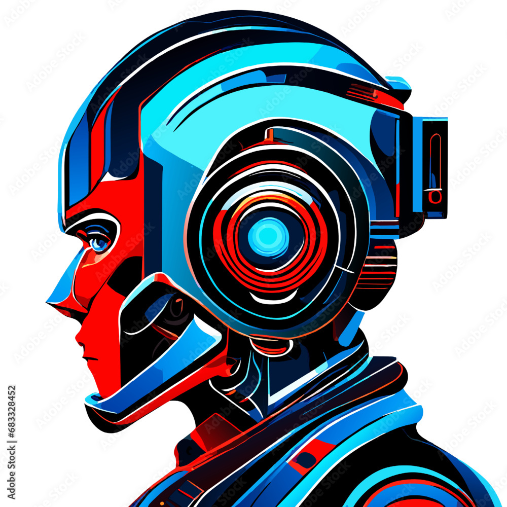 Poster vector illustration of a robot in a futuristic style. robot head.