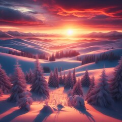 A fabulously beautiful winter landscape at sunset