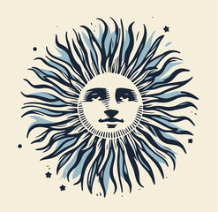 the sun of the Argentina flag isolated, hand sketched draw, simple, icon, solid color, no lines, sun face