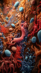 A microscopic view of diverse gut bacteria - obrazy, fototapety, plakaty