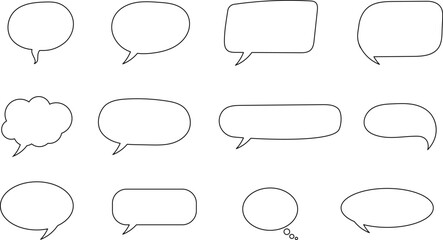Obraz premium Speak bubble text, message box, chatting box, cartoon set. Vector illustration. Balloon doodle style thinking sign symbol. Speech bubble, speech balloon, chat bubble.