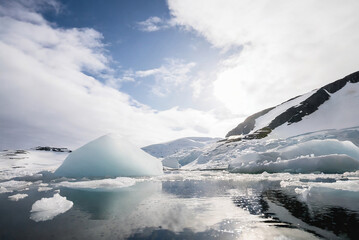 the Jokulsarlon glacier lagoon in Iceland is a stunning sight, with icebergs of various shapes and...