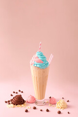 Colorful ice cream shake with pink and light blue