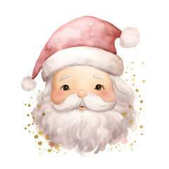 Watercolor pink pastel santa claus
