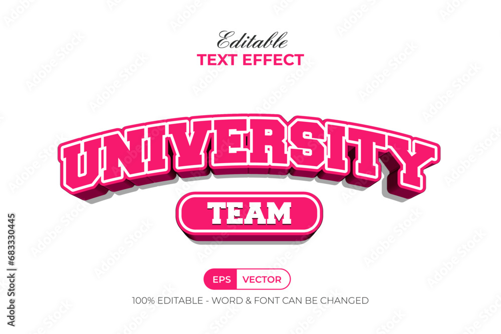 Fototapete university text effect curved style. editable text effect.