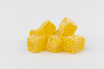Traditional Turkish delight isolated on white background. Close up.
