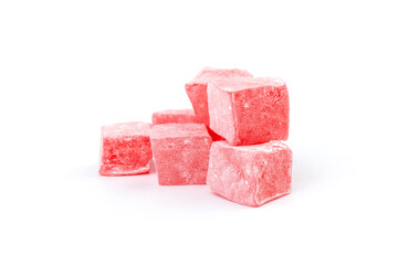 Traditional Turkish delight isolated on white background. Close up.