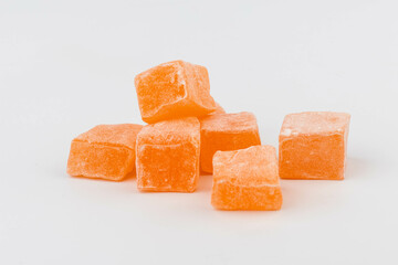 Traditional Turkish delight isolated on white background. Close up.