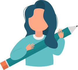 Business marketing illustrations. The girl is holding a pencil in her hands. Vector illustration.
