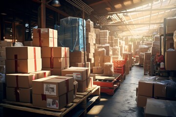 modern warehouse interior. precisely stacked parcels. storing packages